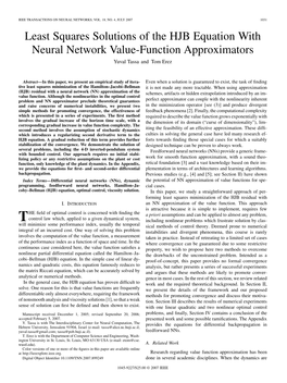 Least Squares Solutions of the HJB Equation with Neural Network Value-Function Approximators Yuval Tassa and Tom Erez