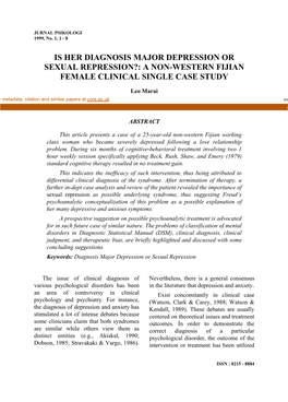 Is Her Diagnosis Major Depression Or Sexual Repression?: a Non-Western Fijian Female Clinical Single Case Study