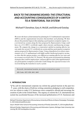 The Drawing Board: the Structural and Accounting Consequences of a Switch to a Territorial Tax System