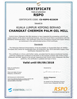 Certificate Rspo