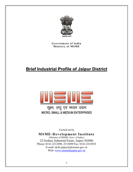 Brief Industrial Profile of Jaipur District