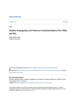 Inkatha, Propaganda, and Violence in Kwazulu-Natal in the 1980S and 90S