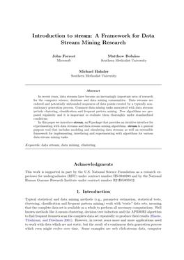 Introduction to Stream: a Framework for Data Stream Mining Research