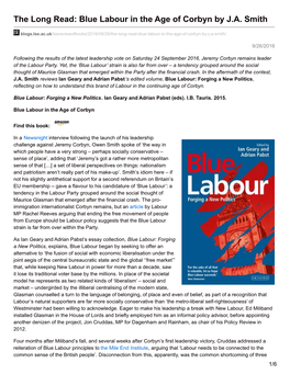 Blue Labour in the Age of Corbyn by JA Smith