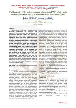 Field Capacity (FC) and Permanent Wilty Point (PWP) of Clay Soils Developed on Quaternary Alluvium in Niger River Loop (Mali)