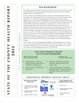 2013 State of the County Health Report Highlights Activities Implemented Over the Past Year to Address the Selected Priority Health Areas