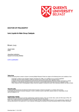 Ionic Liquids for Main Group Catalysis