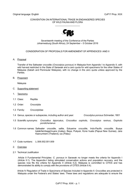 Proposal for Amendment of Appendix I Or II for CITES Cop16