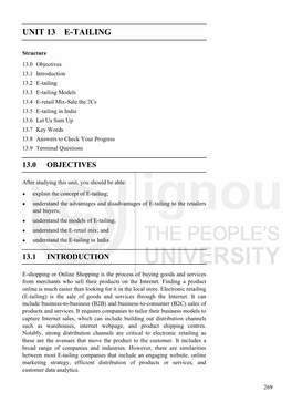 Unit 13 E-Tailing