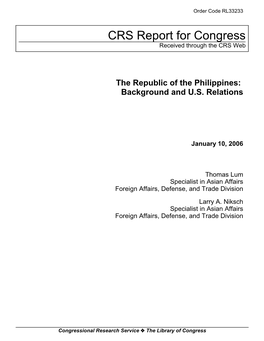 The Republic of the Philippines: Background and U.S. Relations