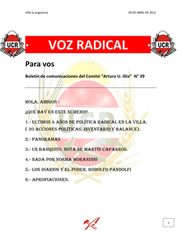 VOZ RADICAL · Para Vos Boletín De Comunicaciones Del Comité