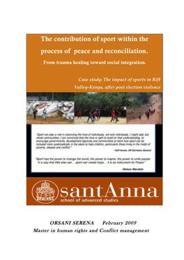 The Contribution of Sport Within the Process of Peace and Reconciliation