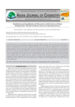 Identification and Quantification of Chloroacetic Acid Derivatives in Tehran Drinking Water: the Role of Effective Factors in Chlorination Process