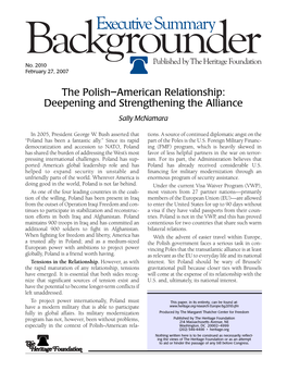 The Polish–American Relationship: Deepening and Strengthening the Alliance Sally Mcnamara
