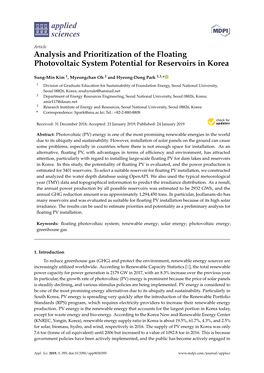 Analysis and Prioritization of the Floating Photovoltaic System Potential for Reservoirs in Korea