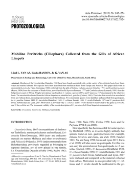 Mobiline Peritrichs (Ciliophora) Collected from the Gills of African Limpets