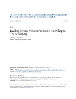 Reading Beyond Modern Feminism: Kate Chopin's the Awakening