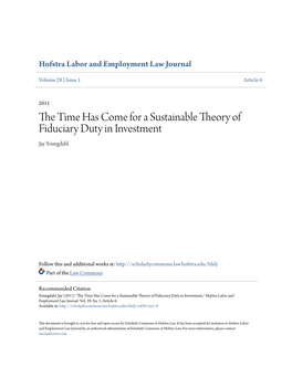 The Time Has Come for a Sustainable Theory of Fiduciary Duty in I