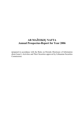 AB MAŽEIKIŲ NAFTA Annual Prospectus-Report for Year 2006