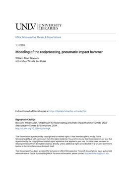 Modeling of the Reciprocating, Pneumatic Impact Hammer