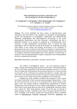 Phytohormones During Growth and Development of Polypodiophyta