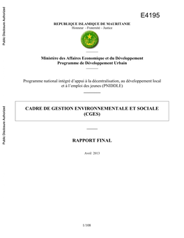 Cadre De Gestion Environnementale Et Sociale (Cges)