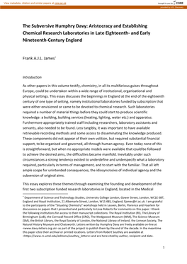 The Subversive Humphry Davy: Aristocracy and Establishing Chemical Research Laboratories in Late Eighteenth- and Early Nineteenth-Century England