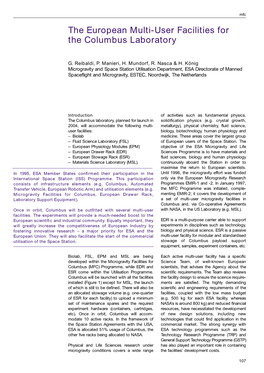 The European Multi-User Facilities for the Columbus Laboratory