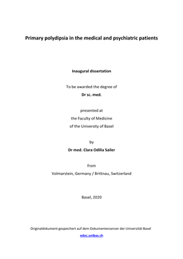 Primary Polydipsia in the Medical and Psychiatric Patients