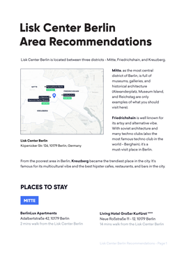 Lisk Center Berlin Area Recommendations