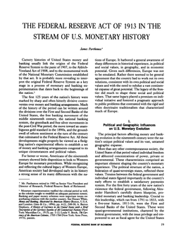 The Federal Reserve Act of 1913 in the Stream of U.S. Monetary History
