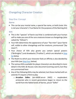 Changeling Character Creation