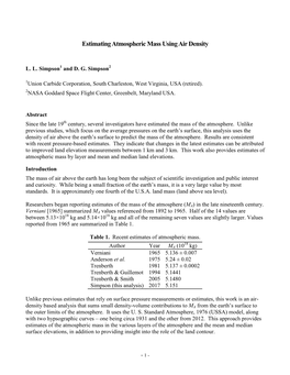 Estimating Atmospheric Mass Using Air Density