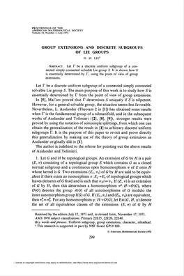 Group Extensions and Discrete Subgroups of Lie Groups D