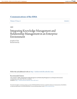 Integrating Knowledge Management and Relationship Management in an Enterprise Environment Joseph O