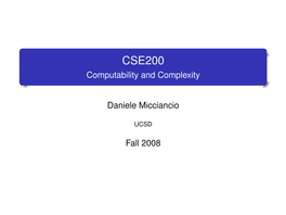 CSE200 Computability and Complexity