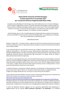 Iscrizioni Aperte Fino Al 3 Novembre 2017 Per I Sei Percorsi Di Laurea Magistrale Della Motor Valley