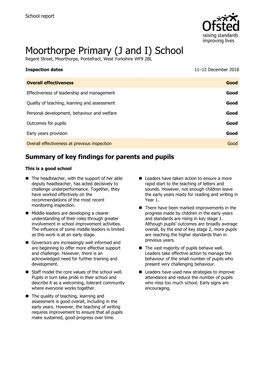 Moorthorpe Primary (J and I) School Regent Street, Moorthorpe, Pontefract, West Yorkshire WF9 2BL