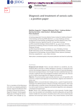 Diagnosis and Treatment of Xerosis Cutis – a Position Paper