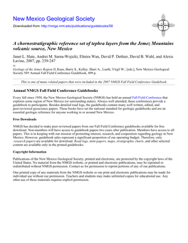 A Chornostratigraphic Reference Set of Tephra Layers from the Jemez Mountains Volcanic Source, New Mexico Janet L