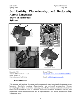 Distributivity, Pluractionality, and Reciprocity Across Languages Topics in Semantics: Syllabus