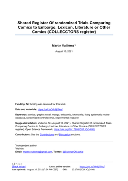 Shared Register of Randomized Trials Comparing Comics to Embargo, Lexicon, Literature Or Other Comics (COLLECCTORS Register)