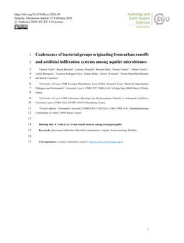 Coalescence of Bacterial Groups Originating from Urban Runoffs And