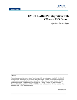 EMC Clariion Integration with Vmware ESX Server Applied Technology