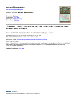 Ancient Mesoamerica TERMINAL LONG COUNT DATES and THE