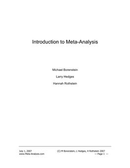 Introduction to Meta-Analysis