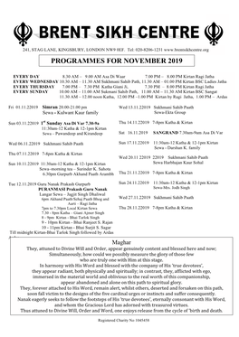 PROGRAMMES for NOVEMBER 2019 A