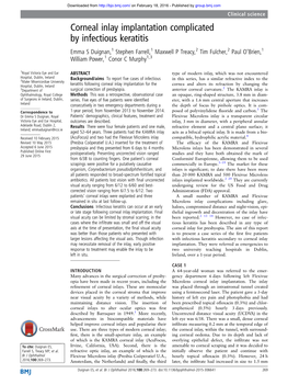 Corneal Inlay Implantation Complicated by Infectious Keratitis