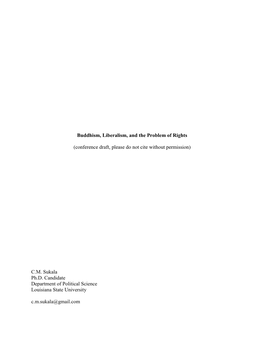 Buddhism, Liberalism, and the Problem of Rights (Conference Draft