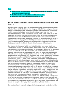 Lord of the Flies; What Does Golding Say About Human Nature? How Does He Say It?